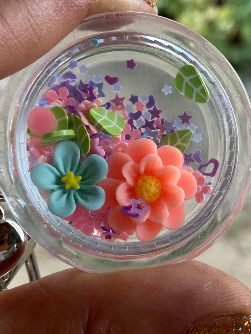 Pastel Flower Dry Shaker Keychain Accessory Purse Clip Backpack Charm